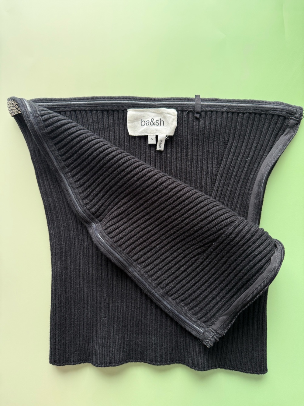Black Ribbed Knit Top with Rhinestone Trim - Picture 3 of 10